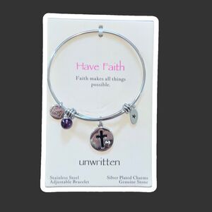 unwritten “Have Faith” Stainless Steel Adjustable Bracelet with Silver Plated Ch